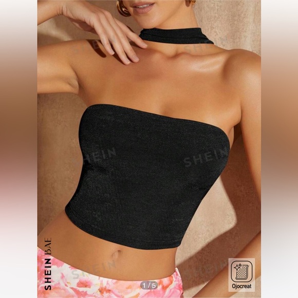 SHEIN black choker halter crop top - Picture 1 of 2